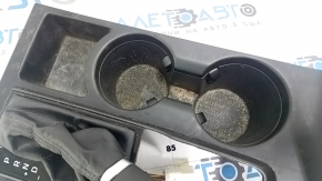 Shifter cover assembly with gear knob for Hyundai Tucson 19-21, black rubber with cup holders, scratches, needs cleaning
