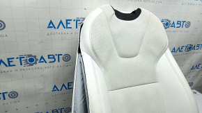 Tesla Model X 22-25 passenger seat back upholstery, white leather, heated, ventilated, dry-cleanable, cushion shot