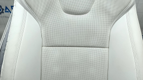 Tesla Model X 22-25 passenger seat back upholstery, white leather, heated, ventilated, dry-cleanable, cushion shot