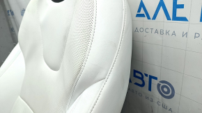 Tesla Model X 22-25 passenger seat back upholstery, white leather, heated, ventilated, dry-cleanable, cushion shot