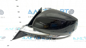 Left side mirror assembly for Jeep Grand Cherokee WL 21-25, 8+9 pins, turn signal, heated, backlit, auto-folding, auto-dimming, BSM with chrome, gloss black, worn