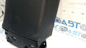 Tesla Model X 22-25 lower right center pillar trim, black with white leather, needs cleaning, broken mount