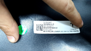 Tesla Model X 22-25 lower right center pillar trim, black with white leather, needs cleaning, broken mount