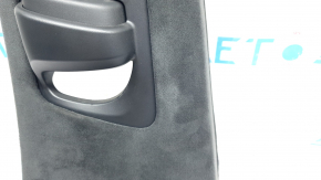 Tesla Model X 22-25 center pillar trim, upper left, black Alcantara, scuffed