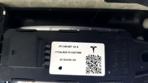 Tesla Model X 22-25 center pillar trim, upper left, black Alcantara, scuffed