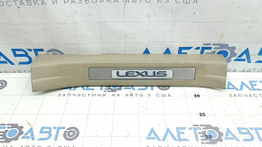 Rear right illuminated door sill plate for Lexus RX300 RX330 RX350 RX400h 04-08, beige, chrome, illuminated, scratches, whitened plastic, dent