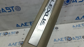 Illuminated rear left door sill plate for Lexus RX300 RX330 RX350 RX400h 04-08, beige, illuminated, with chrome trim, worn