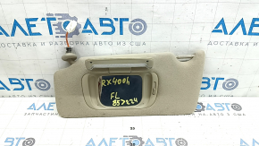 Left visor for Lexus RX300 RX330 RX350 RX400h 04-09, beige, without hook, with trim, needs cleaning, dents