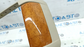 Upper center console trim for Lexus RX300 RX330 RX350 RX400h 04-08, beige, wood grain inserts, cracks in fasteners