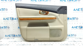 Door trim, front left, Lexus RX300 RX330 RX350 RX400H 04-09, beige, with beige insert, beige leather armrest, glossy wood molding, with wood film, with handle, with pocket, scratches