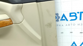 Door trim, front left, Lexus RX300 RX330 RX350 RX400H 04-09, beige, with beige insert, beige leather armrest, glossy wood molding, with wood film, with handle, with pocket, scratches