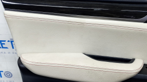 Front left door trim card BMW X3 F25 11-17 black, insert leather elfenbein-weiss with red stitching, insert under the wood, in need of cleaning, scratches