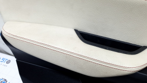 Front left door trim card BMW X3 F25 11-17 black, insert leather elfenbein-weiss with red stitching, insert under the wood, in need of cleaning, scratches