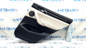 Door trim panel, rear right, BMW X3 F25 11-17, black, elfenbein-weiss leather insert with red stitching, no curtain, scratches, needs cleaning