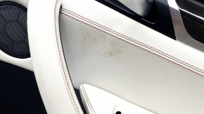 Door trim panel, rear right, BMW X3 F25 11-17, black, elfenbein-weiss leather insert with red stitching, no curtain, scratches, needs cleaning
