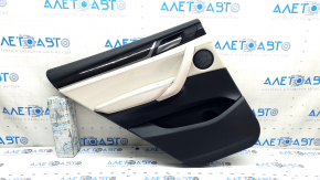 Door trim, rear left, BMW X3 F25 11-17, black, elfenbein-weiss leather insert with red stitching, no curtain, scratches, needs cleaning