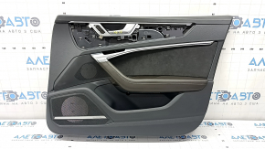 Door trim panel front right complete Audi A6 C8 19-21 dark gray for curtain and memory, insert black Alcantara, armrest brown leather, upper leather dark gray, molding chrome with backlight