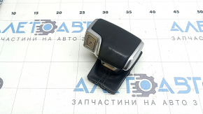 Audi A6 C8 19-25 gear knob, dark gray leather with gray stitching, with overlay, worn, dented