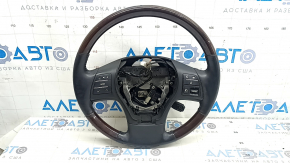 Lexus RX350 RX450h 10-15 steering wheel, black leather, dark wood, with buttons, with cruise control, with overlays, worn, scratches
