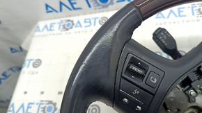 Lexus RX350 RX450h 10-15 steering wheel, black leather, dark wood, with buttons, with cruise control, with overlays, worn, scratches