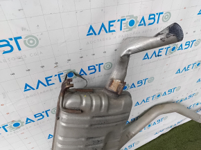 The exhaust line, middle part with a barrel, Jeep Grand Cherokee WL 22-25 PHEV for 2 exhausts, is dented, brackets are broken off