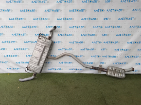 The exhaust line, middle part with a barrel, Jeep Grand Cherokee WL 22-25 PHEV for 2 exhausts, is dented, brackets are broken off
