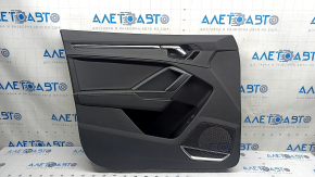 Front left door panel assembly for Audi Q3 83A 19-25, black, black leather insert, black leather armrest, chrome moldings, with handle, Bang & Olufsen style, for cleaning