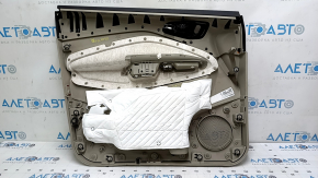 Front right door panel for Ford Escape MK3 2017-2019, beige and black, beige plastic insert, black leather trim, beige leather armrest, with chrome handle, with handle, scratches