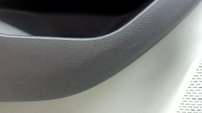 Front left door panel for a Chrysler Pacifica 17-20, gray with brown leather, brown leather armrest, with overlays, with a handle, scratches, scuffs, needs cleaning