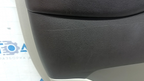 Front left door panel for a Chrysler Pacifica 17-20, gray with brown leather, brown leather armrest, with overlays, with a handle, scratches, scuffs, needs cleaning