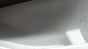 Front left door panel for a Chrysler Pacifica 17-20, gray with brown leather, brown leather armrest, with overlays, with a handle, scratches, scuffs, needs cleaning