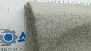Front left door panel for a Chrysler Pacifica 17-20, gray with brown leather, brown leather armrest, with overlays, with a handle, scratches, scuffs, needs cleaning