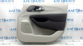Front right door panel for a Chrysler Pacifica 17-20, gray with brown leather, brown leather armrest, with overlays, with a handle, scratches, scuffs, needs cleaning
