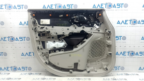 Front right door panel for a Chrysler Pacifica 17-20, gray with brown leather, brown leather armrest, with overlays, with a handle, scratches, scuffs, needs cleaning