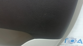 Front right door panel for a Chrysler Pacifica 17-20, gray with brown leather, brown leather armrest, with overlays, with a handle, scratches, scuffs, needs cleaning