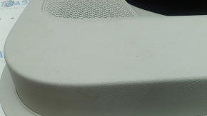 Front right door panel for a Chrysler Pacifica 17-20, gray with brown leather, brown leather armrest, with overlays, with a handle, scratches, scuffs, needs cleaning