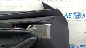 Front left door panel for Mazda 3 19-23 4D, black leather, Mexico built, black leather armrest, black insert, chrome molding, scratches