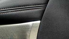 Front left door panel for Mazda 3 19-23 4D, black leather, Mexico built, black leather armrest, black insert, chrome molding, scratches
