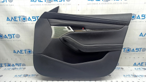 Front right door panel for Mazda 3 19-23 4D, black leather, Mexico built, black leather armrest, Bose chrome insert, chrome molding, scratches, needs cleaning