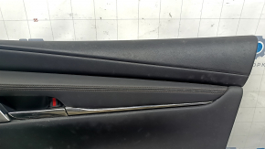 Front right door panel for Mazda 3 19-23 4D, black leather, Mexico built, black leather armrest, Bose chrome insert, chrome molding, scratches, needs cleaning