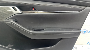 Front right door panel for Mazda 3 19-23 4D, black leather, Mexico built, black leather armrest, Bose chrome insert, chrome molding, scratches, needs cleaning