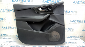Front left door panel for Audi Q7 16-19, black, black leather insert, black leather armrest, glossy black trim and dark wood trim (gray-brown oak), with handle, scratches