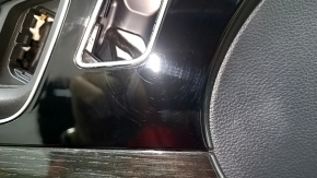 Front left door panel for Audi Q7 16-19, black, black leather insert, black leather armrest, glossy black trim and dark wood trim (gray-brown oak), with handle, scratches