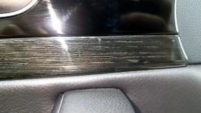 Front left door panel for Audi Q7 16-19, black, black leather insert, black leather armrest, glossy black trim and dark wood trim (gray-brown oak), with handle, scratches
