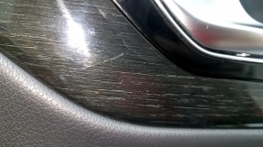 Front left door panel for Audi Q7 16-19, black, black leather insert, black leather armrest, glossy black trim and dark wood trim (gray-brown oak), with handle, scratches