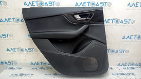 Door trim panel rear left Audi Q7 16-19 black, insert black leather, armrest leather black, trim black gloss and dark wood (oak gray-brown), with handle, scratches