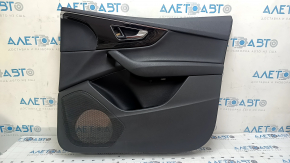 Door trim panel rear right Audi Q7 16-19 black, insert black leather, armrest leather black, trim black gloss and dark wood (oak gray-brown), with handle, scratches, bump
