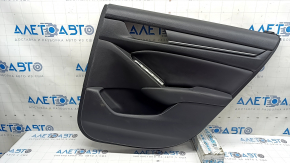 Rear right door panel for a 19-22 Honda Accord, black leather, black leather armrest, chrome molding with a black insert, scratches, scuffed, needs cleaning, dented leather