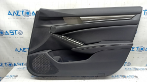 Door trim panel front right Honda Accord 20-22 black leather, armrest leather black, carbon insert with chrome molding, scratches, 