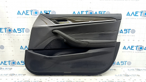 Front right door panel, complete BMW 5 G30 17-23, black leather, armrest and insert, black leather, molding, glossy wood, memory, with handle, armrest defect